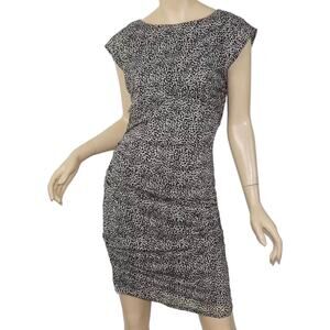 Ann Taylor Silk Sheath Dress Size 4 Mini Animal Print Ruched Draped Class White